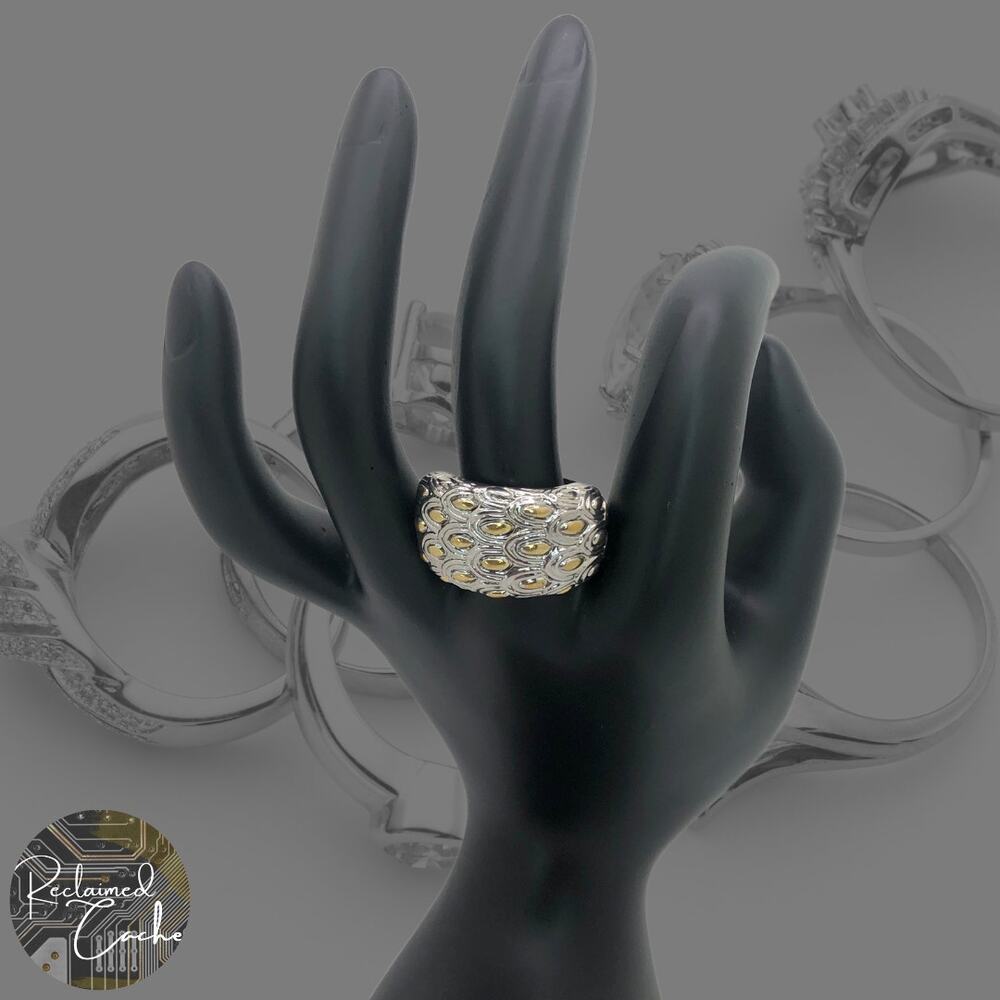 Silver and Gold Feather Ring - Size 9